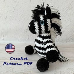 Plush Zebra crochet pattern PDF - easy amigurumi zebra pattern - safari decor