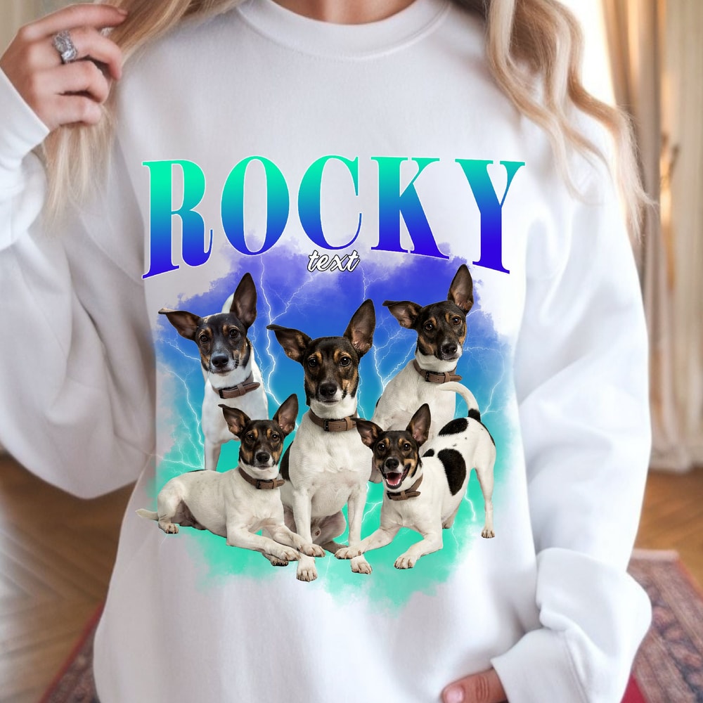 Custom Retro Dog Sweatshirt Hoodie Bootleg Rap Dog Shirt Personalized Pet Shirt Custom Photo Vinta 0