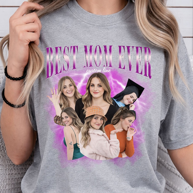 Custom Photo Mom Shirt Best Mom Ever Shirt Bootleg Rap Tee Christmas Gift For Mom 4