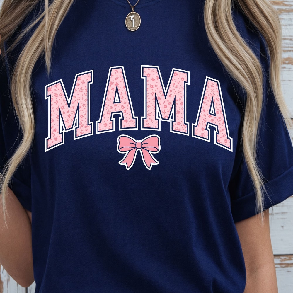 Mama Shirt Pink Cute Pink Bow Shirt Mama T Shirt For Women 1