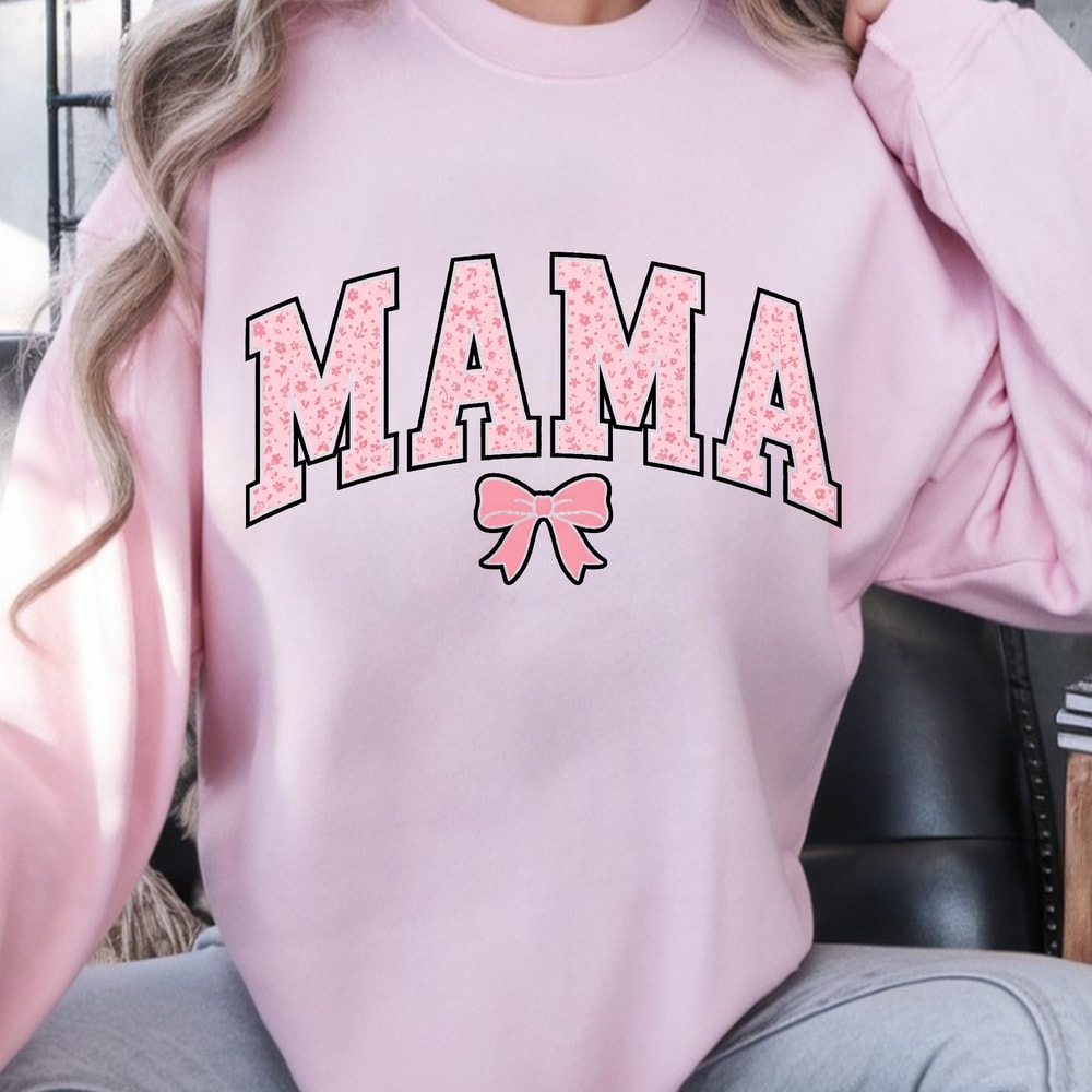 Mama Shirt Pink Cute Pink Bow Shirt Mama T Shirt For Women 3
