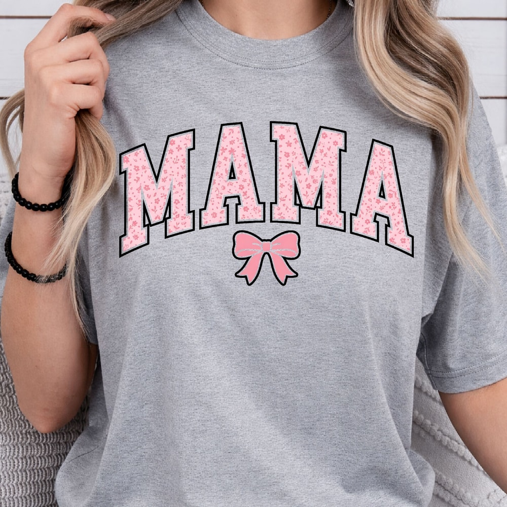 Mama Shirt Pink Cute Pink Bow Shirt Mama T Shirt For Women 4