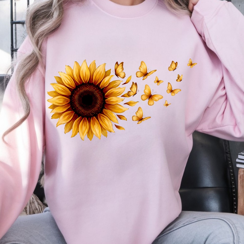 Sunflower Butterfly Shirt Floral Butterfly TShirt Nature Lover Tee 3