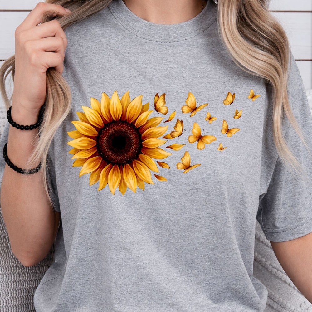 Sunflower Butterfly Shirt Floral Butterfly TShirt Nature Lover Tee 4