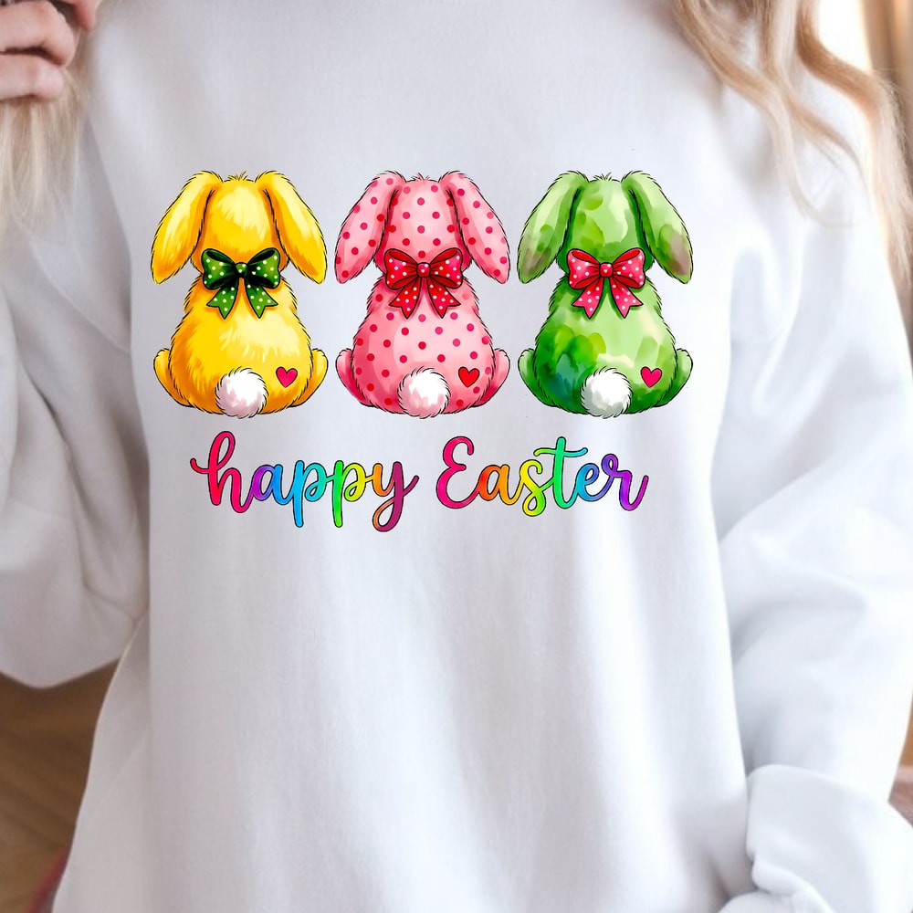 3 Rabbits Happy Easter Shirt Easter Bunny TShirt Cute Easter Tee 1