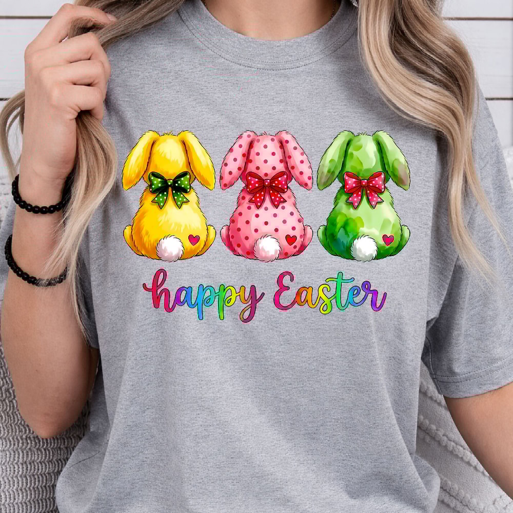 3 Rabbits Happy Easter Shirt Easter Bunny TShirt Cute Easter Tee 4