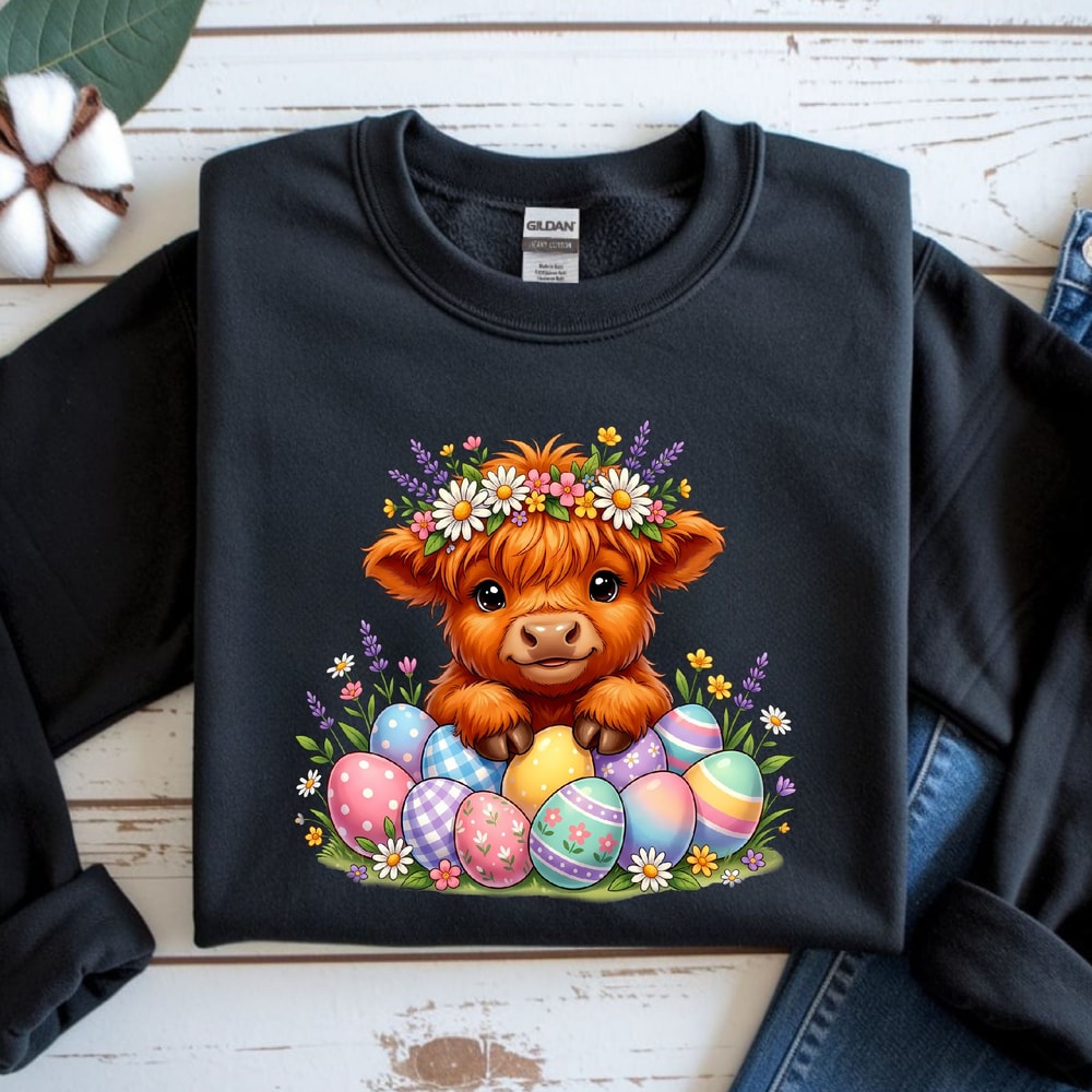 Cute Easter Highland Cow TShirt Happy Easter Tee Easter Cow Shirt 2