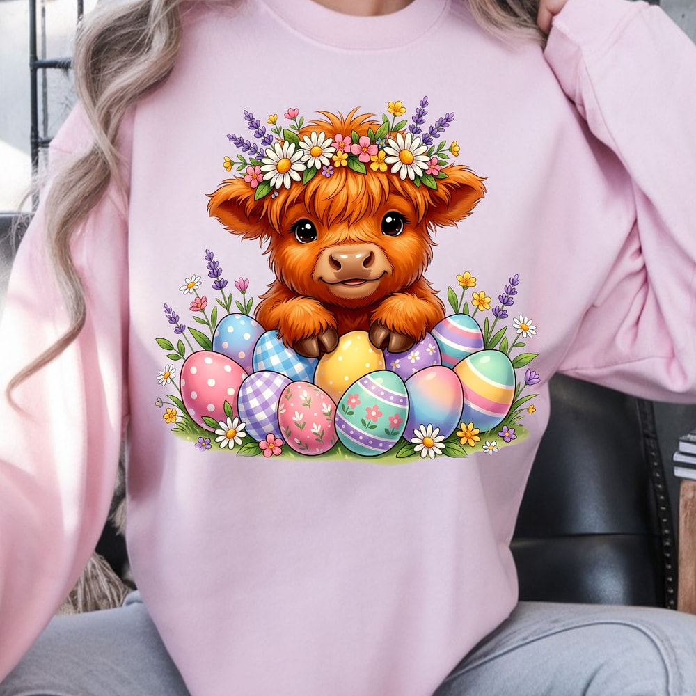 Cute Easter Highland Cow TShirt Happy Easter Tee Easter Cow Shirt 3