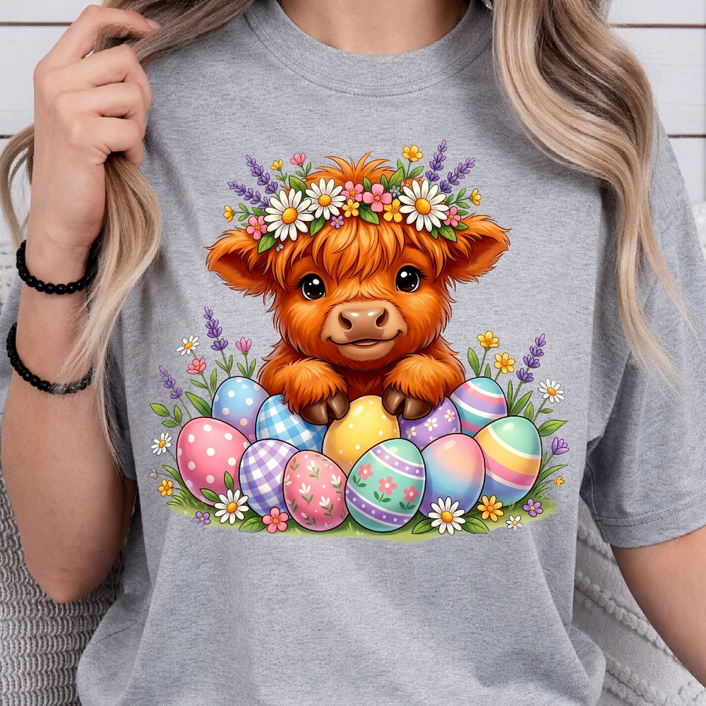 Cute Easter Highland Cow TShirt Happy Easter Tee Easter Cow Shirt 4