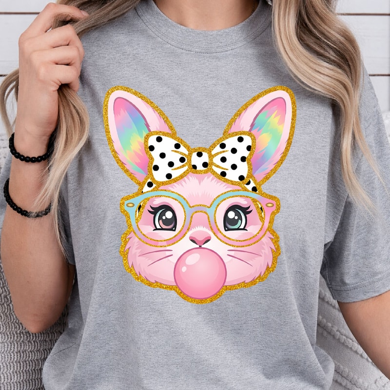 Easter Pink Rabbit Shirt Cute Easter Bunny TShirt Spring Holiday Tee 4