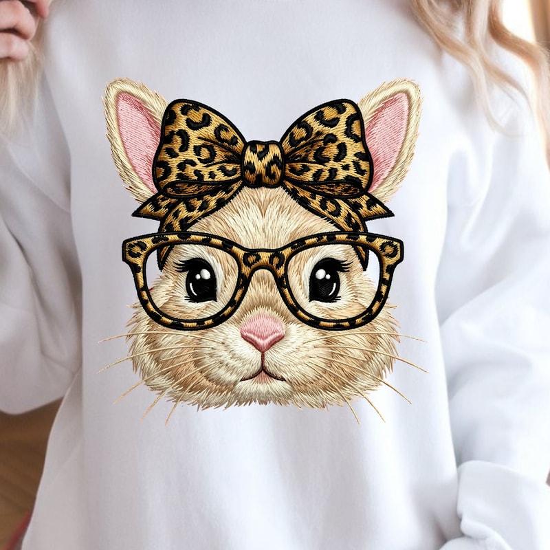 Bunny With Leopard Glasses Shirt Cute Easter Bunny TShirt Fun Animal Tee 0