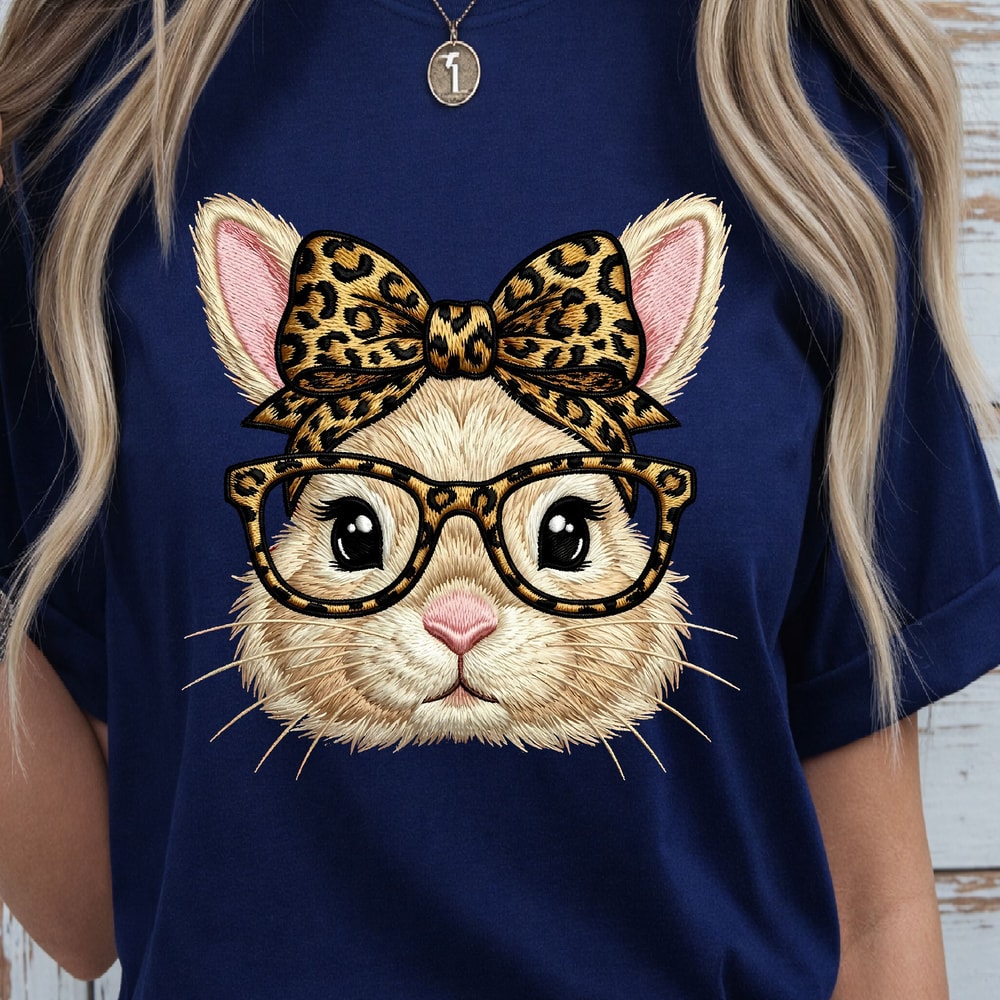 Bunny With Leopard Glasses Shirt Cute Easter Bunny TShirt Fun Animal Tee 1