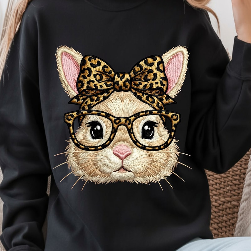 Bunny With Leopard Glasses Shirt Cute Easter Bunny TShirt Fun Animal Tee 2