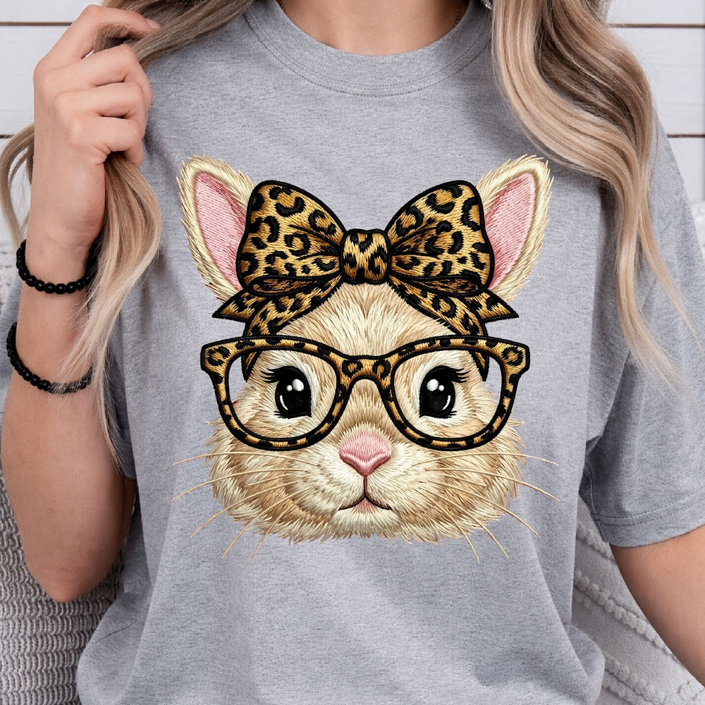 Bunny With Leopard Glasses Shirt Cute Easter Bunny TShirt Fun Animal Tee 4