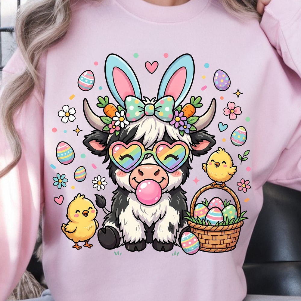 Highland Easter Cow Shirt Easter Cow TShirt Cute Easter Cow Tee 2