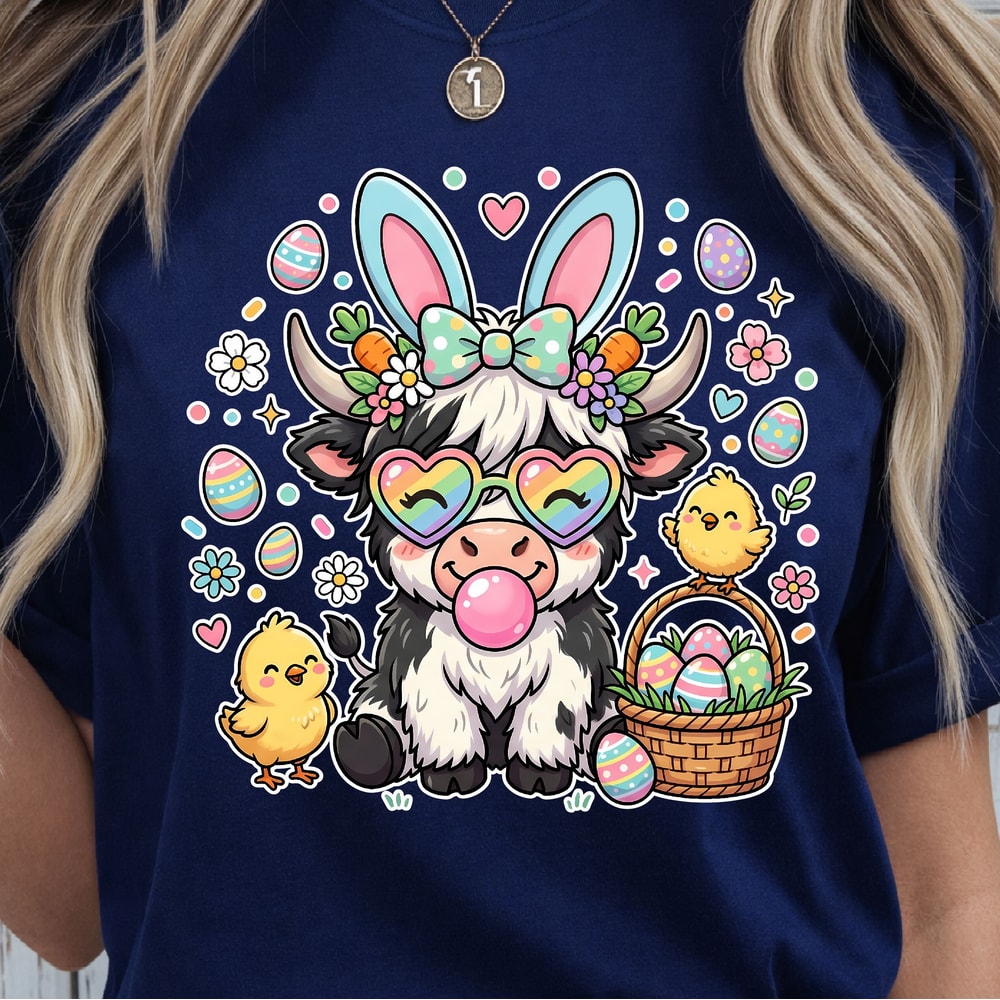 Highland Easter Cow Shirt Easter Cow TShirt Cute Easter Cow Tee 3