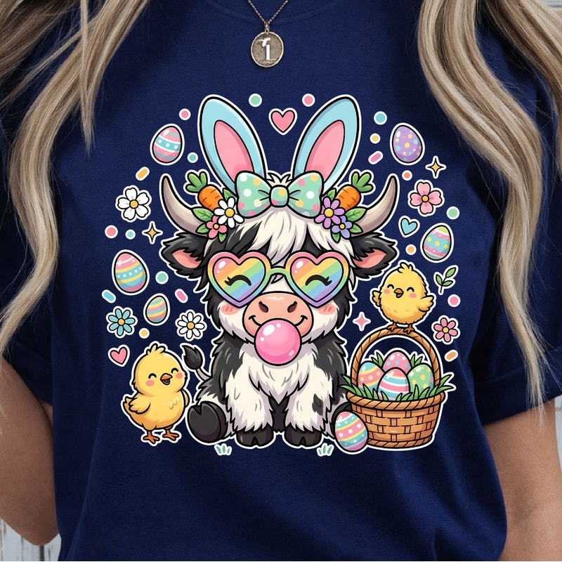 Highland Easter Cow Shirt Easter Cow TShirt Cute Easter Cow Tee 3