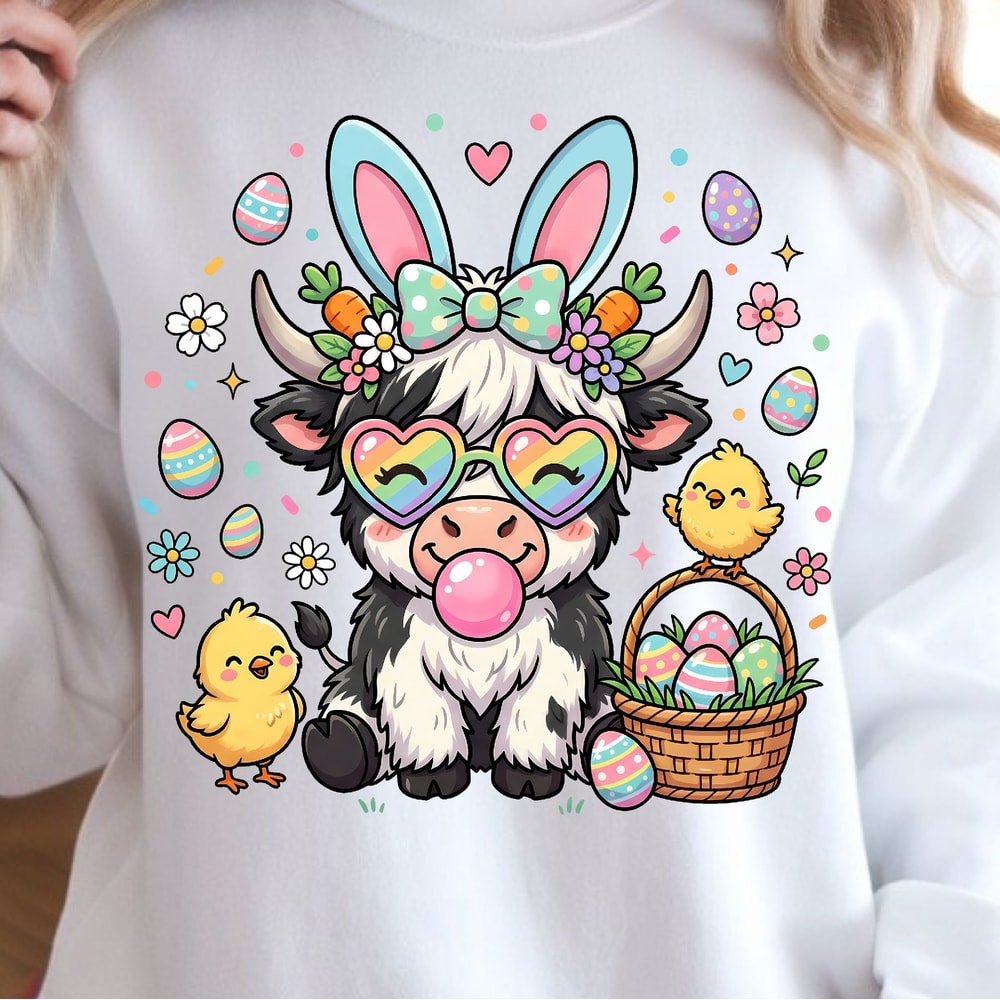 Highland Easter Cow Shirt Easter Cow TShirt Cute Easter Cow Tee 4