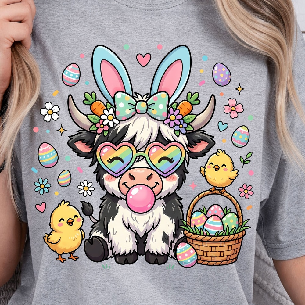 Highland Easter Cow Shirt Easter Cow TShirt Cute Easter Cow Tee 0