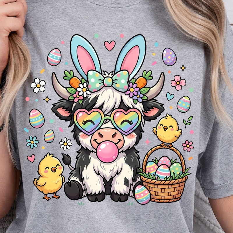 Highland Easter Cow Shirt Easter Cow TShirt Cute Easter Cow Tee 0