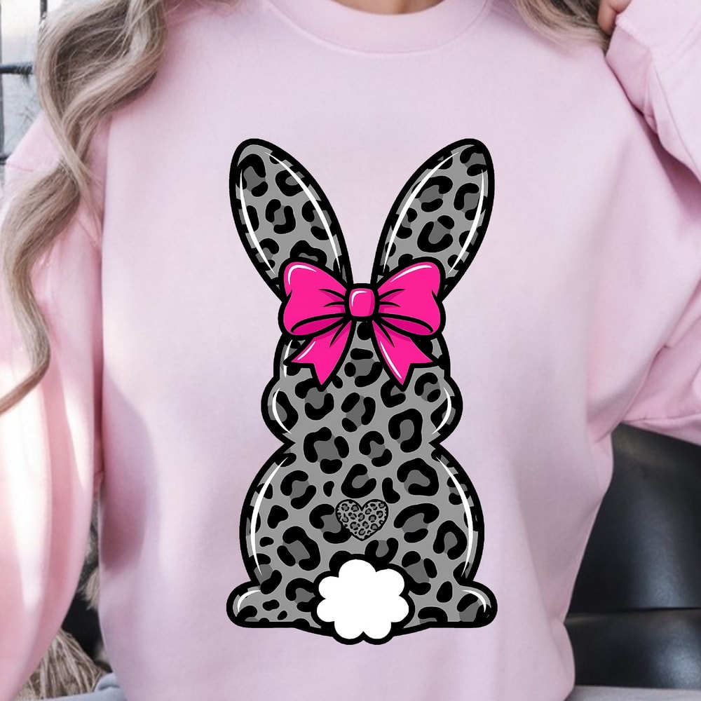 Leopard Easter Bunny Shirt Spring Leopard Bunny TShirt Bow Detail Tee 0