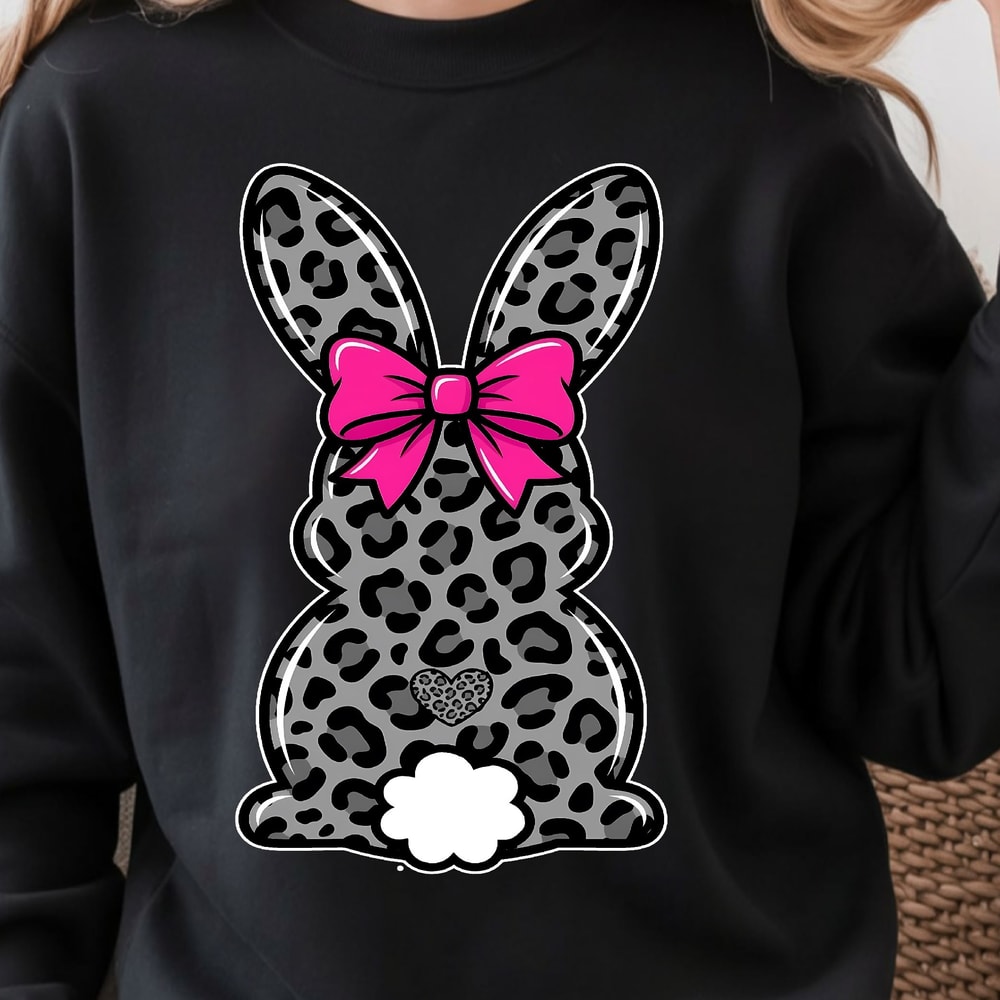 Leopard Easter Bunny Shirt Spring Leopard Bunny TShirt Bow Detail Tee 4