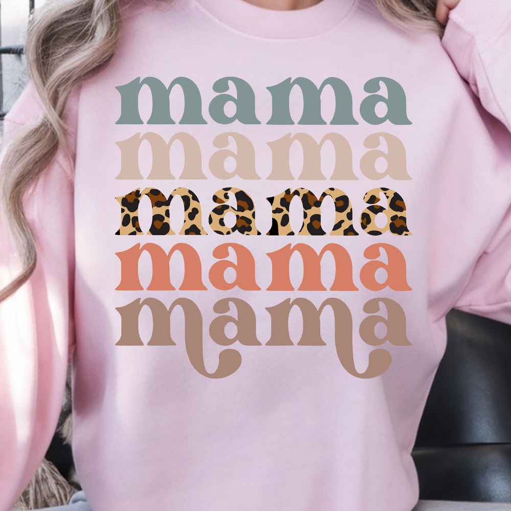 Retro Leopard Mama Shirt Motherhood Graphic Tee Cute Mama Top 1