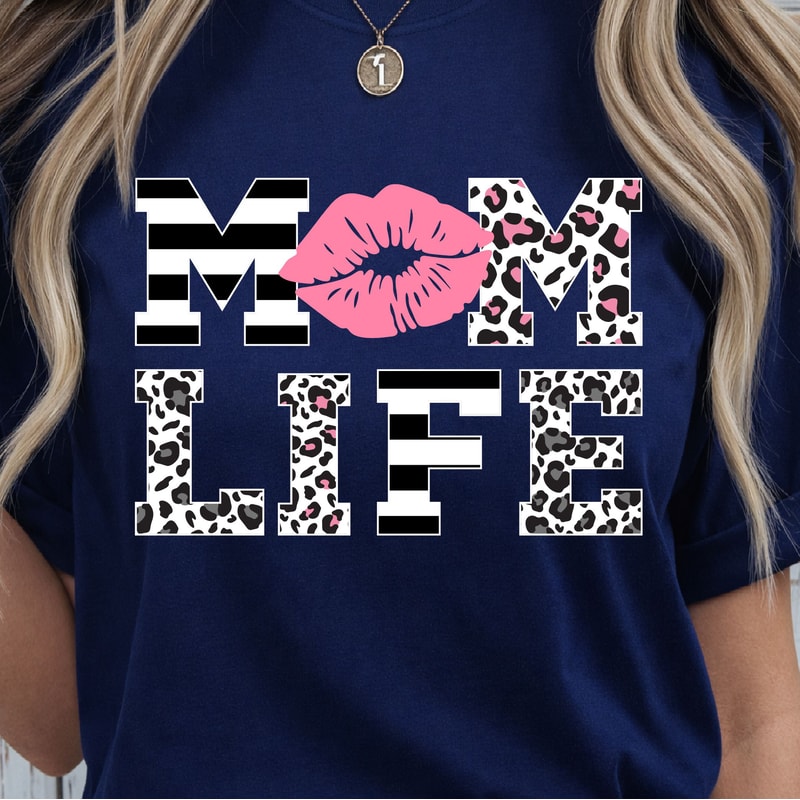 Mom Life Leopard Lips Shirt Pink Kiss Graphic Mom Shirt Stylish Mother Tee 2