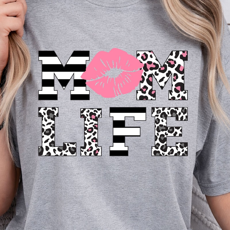 Mom Life Leopard Lips Shirt Pink Kiss Graphic Mom Shirt Stylish Mother Tee 4