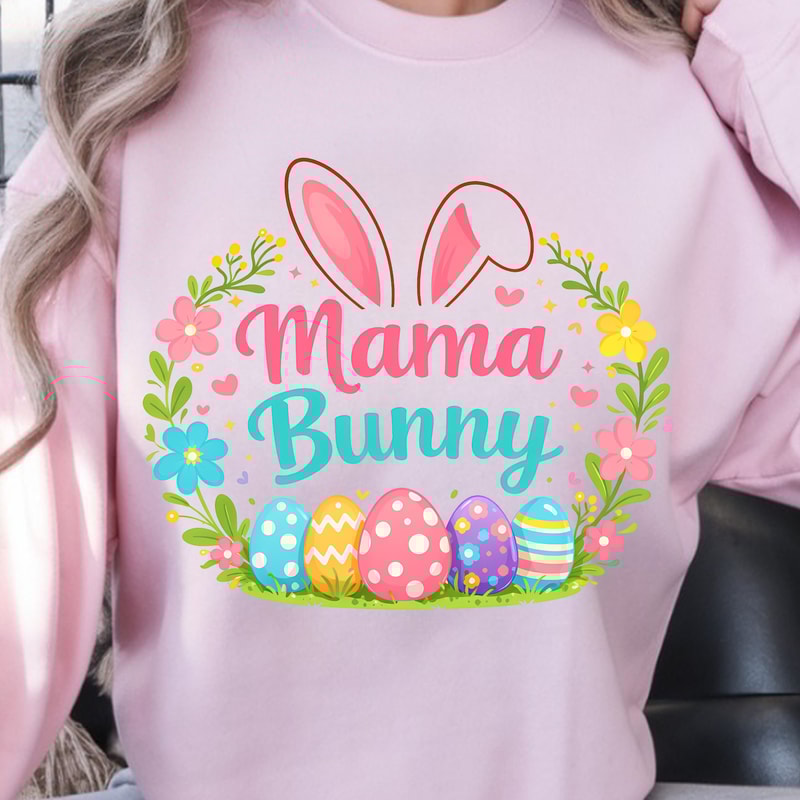 Bunny Mama Easter Shirt Cute Bunny Ear Easter Eggs Floral Spring TShirt 1