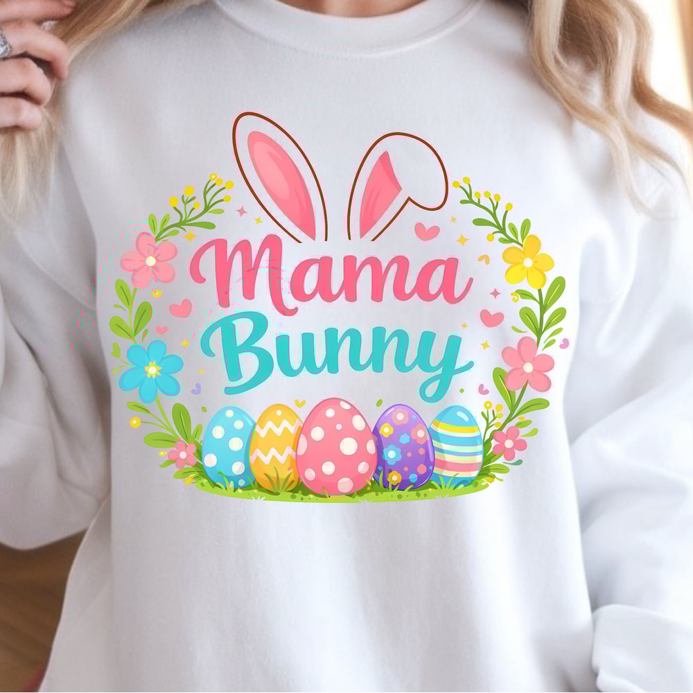 Bunny Mama Easter Shirt Cute Bunny Ear Easter Eggs Floral Spring TShirt 2