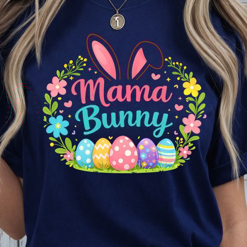 Bunny Mama Easter Shirt Cute Bunny Ear Easter Eggs Floral Spring TShirt 3