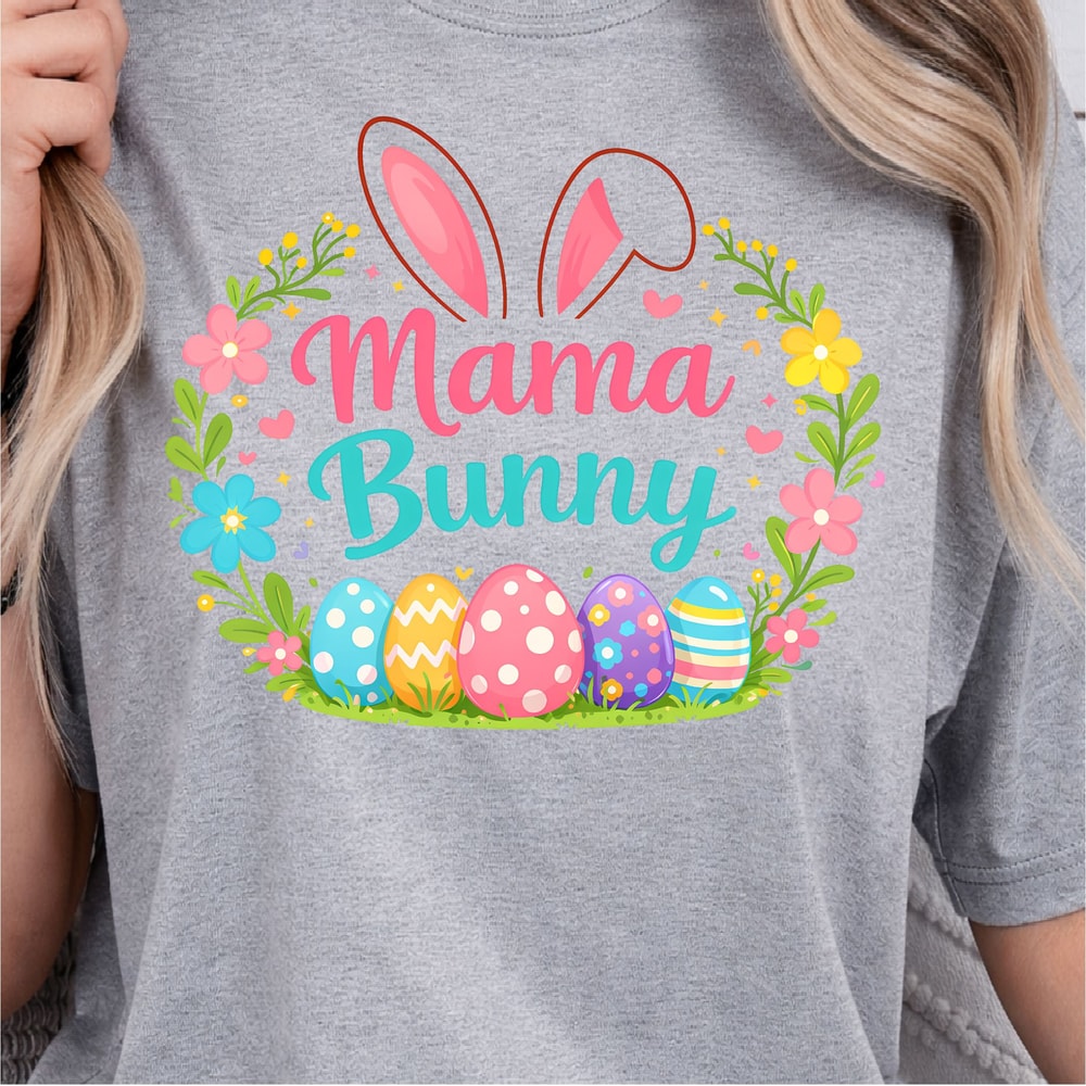 Bunny Mama Easter Shirt Cute Bunny Ear Easter Eggs Floral Spring TShirt 4
