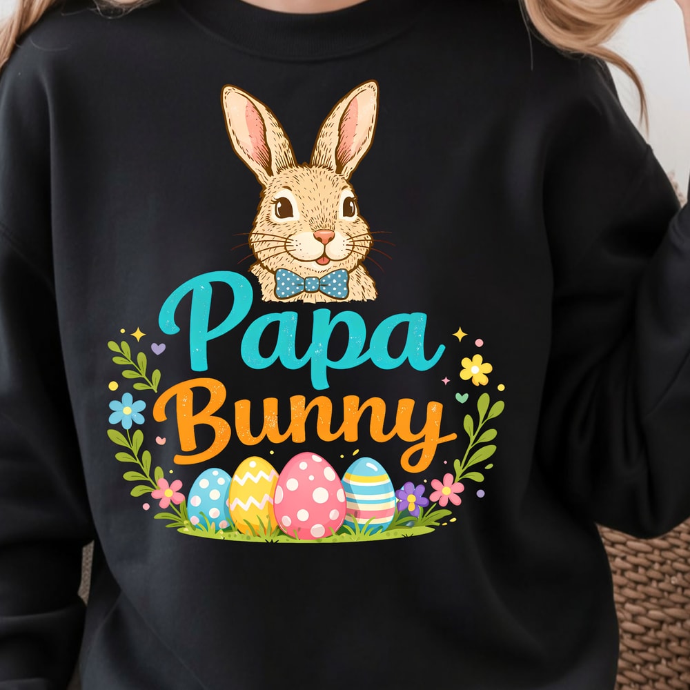 Bunny Papa Easter Shirt Gentle Bunny Dad Tee With Easter Eggs Spring Graphic 2