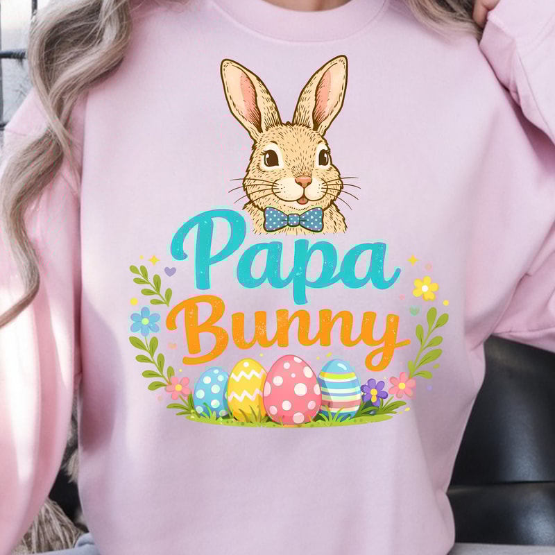 Bunny Papa Easter Shirt Gentle Bunny Dad Tee With Easter Eggs Spring Graphic 4