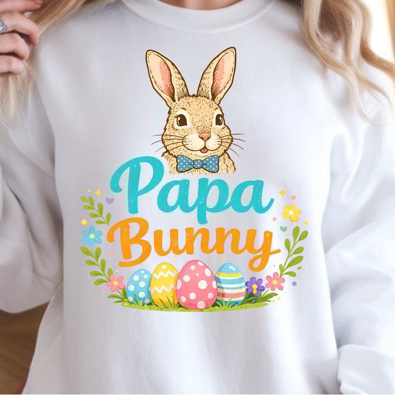 Bunny Papa Easter Shirt Gentle Bunny Dad Tee With Easter Eggs Spring Graphic 0