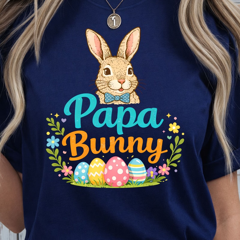 Bunny Papa Easter Shirt Gentle Bunny Dad Tee With Easter Eggs Spring Graphic 3