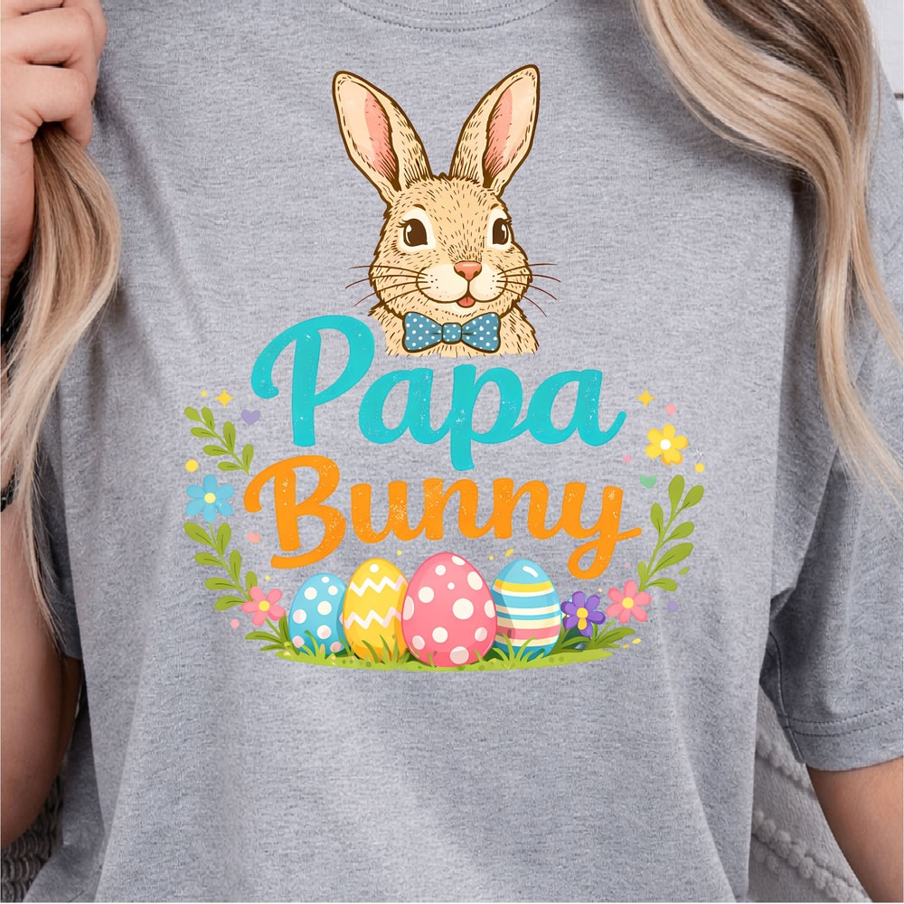Bunny Papa Easter Shirt Gentle Bunny Dad Tee With Easter Eggs Spring Graphic 1
