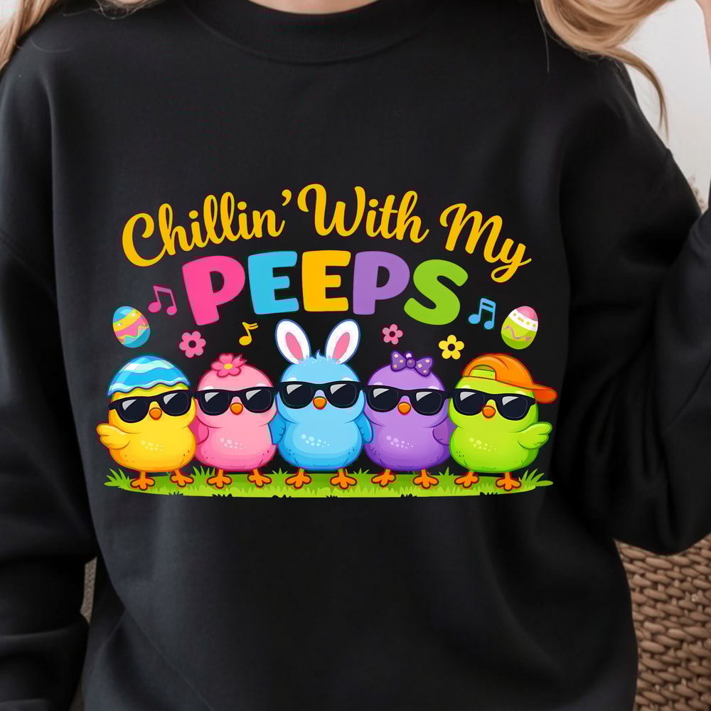 Chillin With Peeps Easter Shirt Cute Chick Easter Eggs Spring Graphic Tee 1