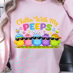 chillin with peeps easter shirt – cute chick & easter eggs spring graphic tee