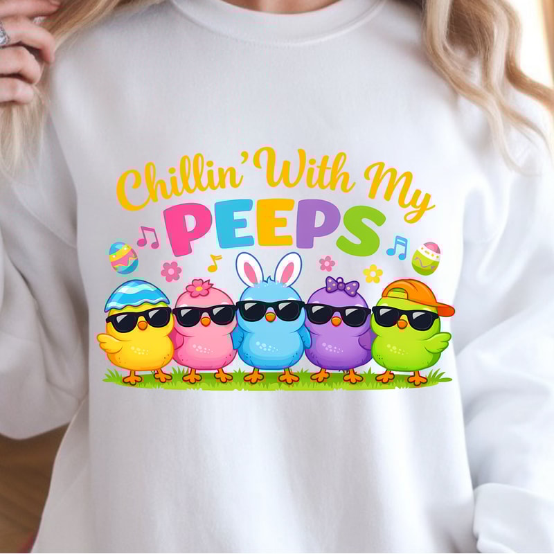 Chillin With Peeps Easter Shirt Cute Chick Easter Eggs Spring Graphic Tee 2