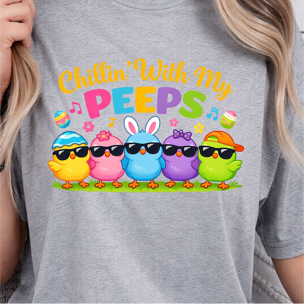 Chillin With Peeps Easter Shirt Cute Chick Easter Eggs Spring Graphic Tee 3
