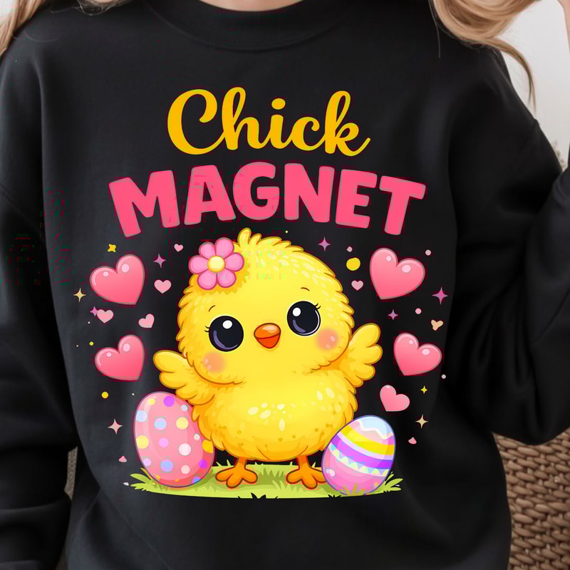 Chick Magnet Easter Shirt Cute Chick With Easter Eggs And Hearts Spring Tee 1