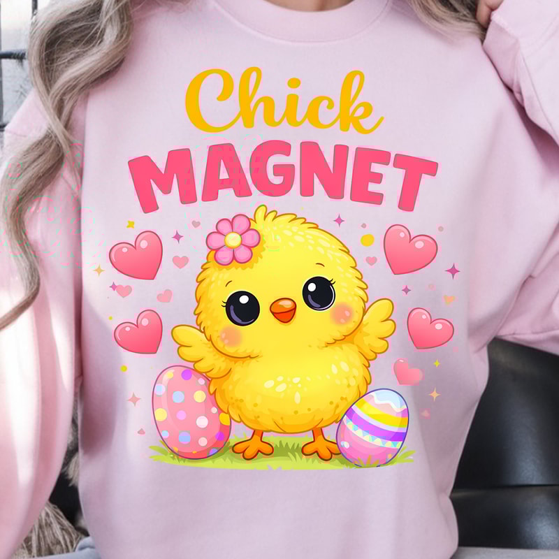 Chick Magnet Easter Shirt Cute Chick With Easter Eggs And Hearts Spring Tee 2