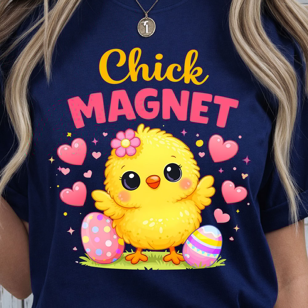 Chick Magnet Easter Shirt Cute Chick With Easter Eggs And Hearts Spring Tee 3