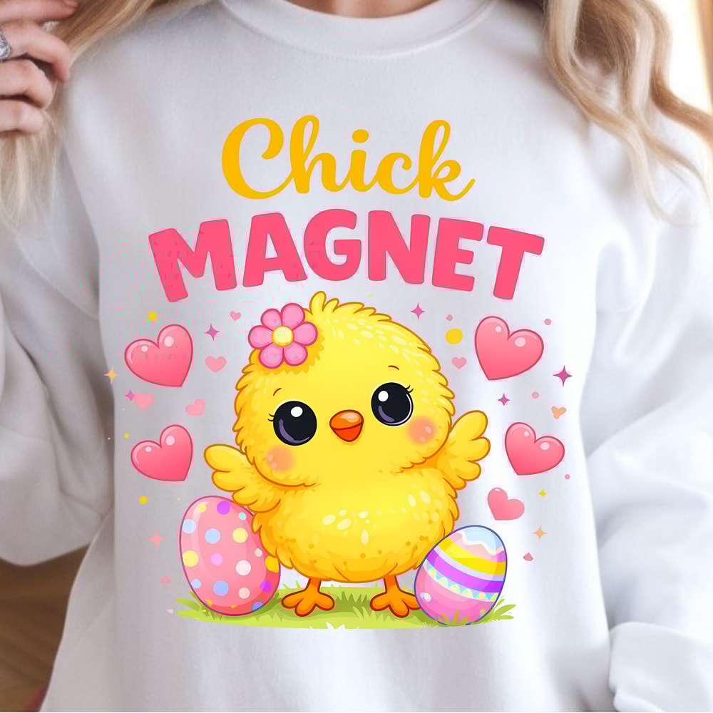 Chick Magnet Easter Shirt Cute Chick With Easter Eggs And Hearts Spring Tee 4