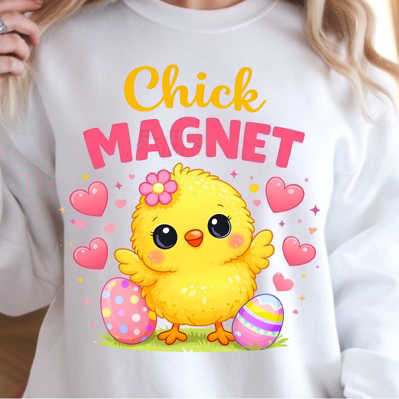 Chick Magnet Easter Shirt Cute Chick With Easter Eggs And Hearts Spring Tee 4