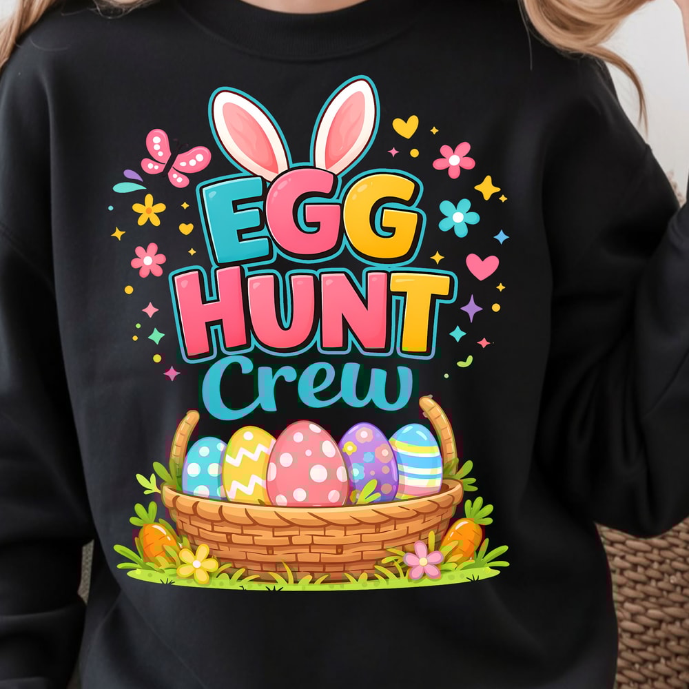 Egg Hunt Crew Shirt Bunny Ear Design Easter Tee Perfect For Family 0