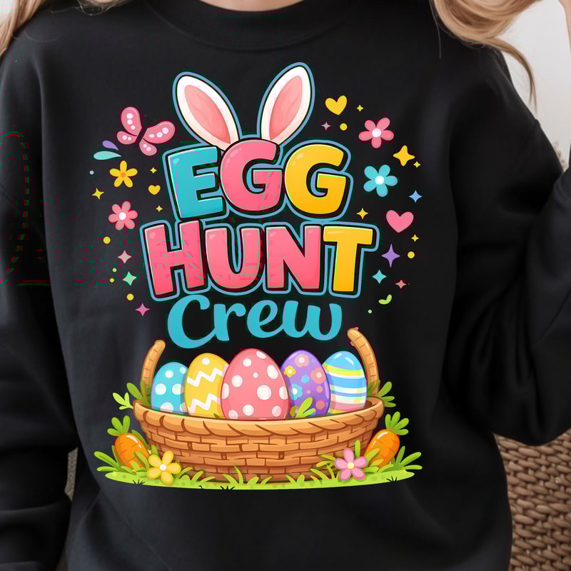 Egg Hunt Crew Shirt Bunny Ear Design Easter Tee Perfect For Family 0