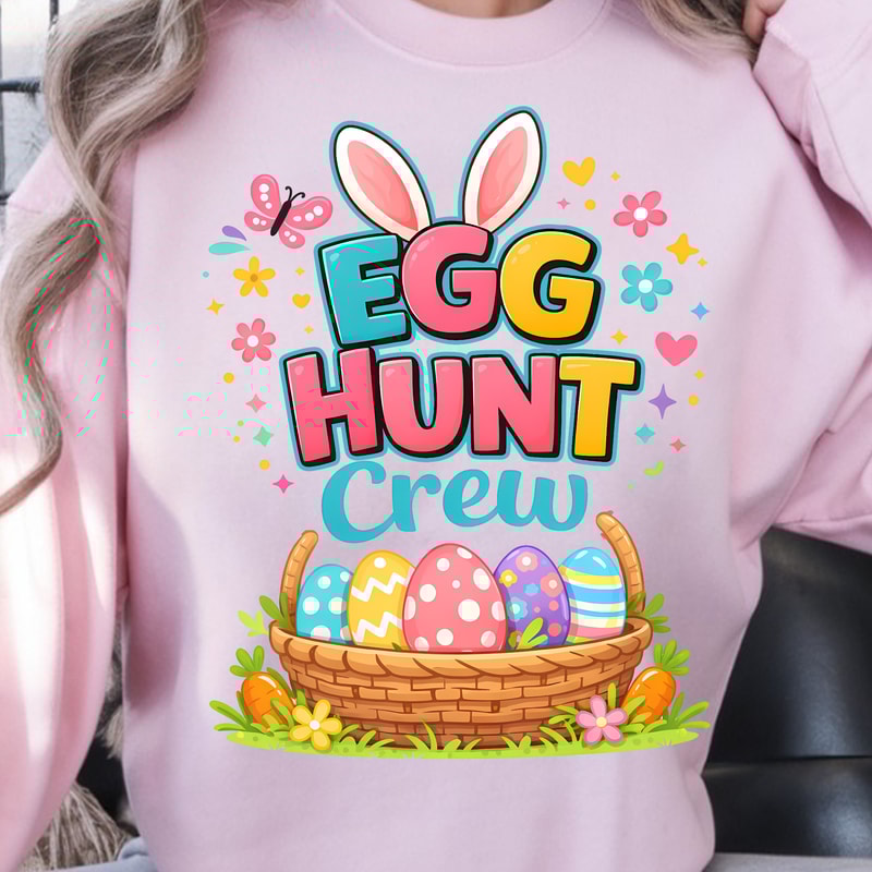 Egg Hunt Crew Shirt Bunny Ear Design Easter Tee Perfect For Family 1